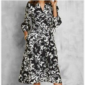 NEW Talbots Dotted Butterflies Poplin Shirtdress Size 16